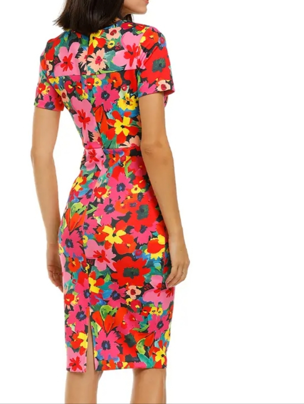 Alexia Admor Vibrant Floral Midi Dress in Pink, Red, Yellow and Green Size XL - Picture 3 of 13